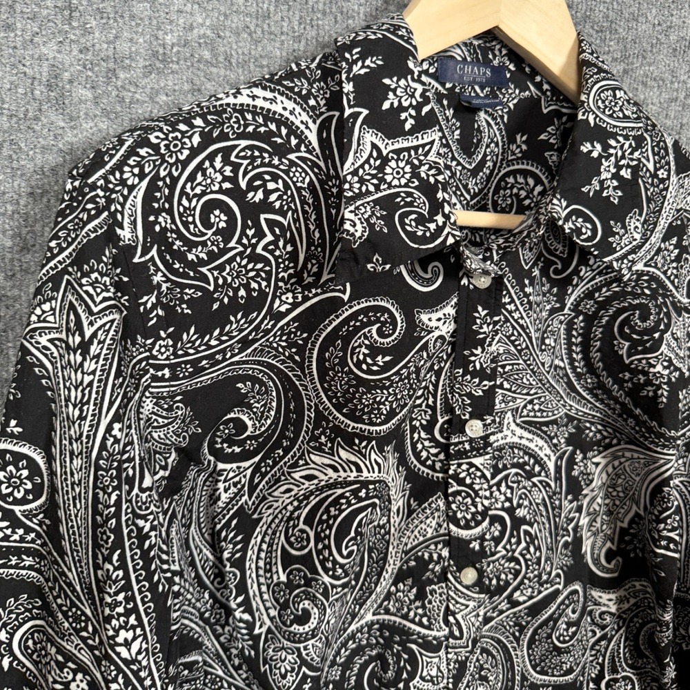 Chaps Womens Plus Sz 1X Shirt Blouse Black Cotton Paisley Button Up Long Sleeves - Picture 4 of 7